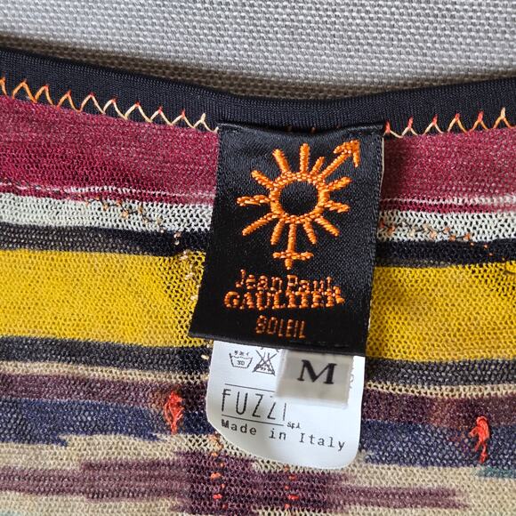 Jean Paul Gaultier Soleil Fuzzi Mesh Top Vintage Y2K Stripe Italy M Long Sleeve - Picture 5 of 16